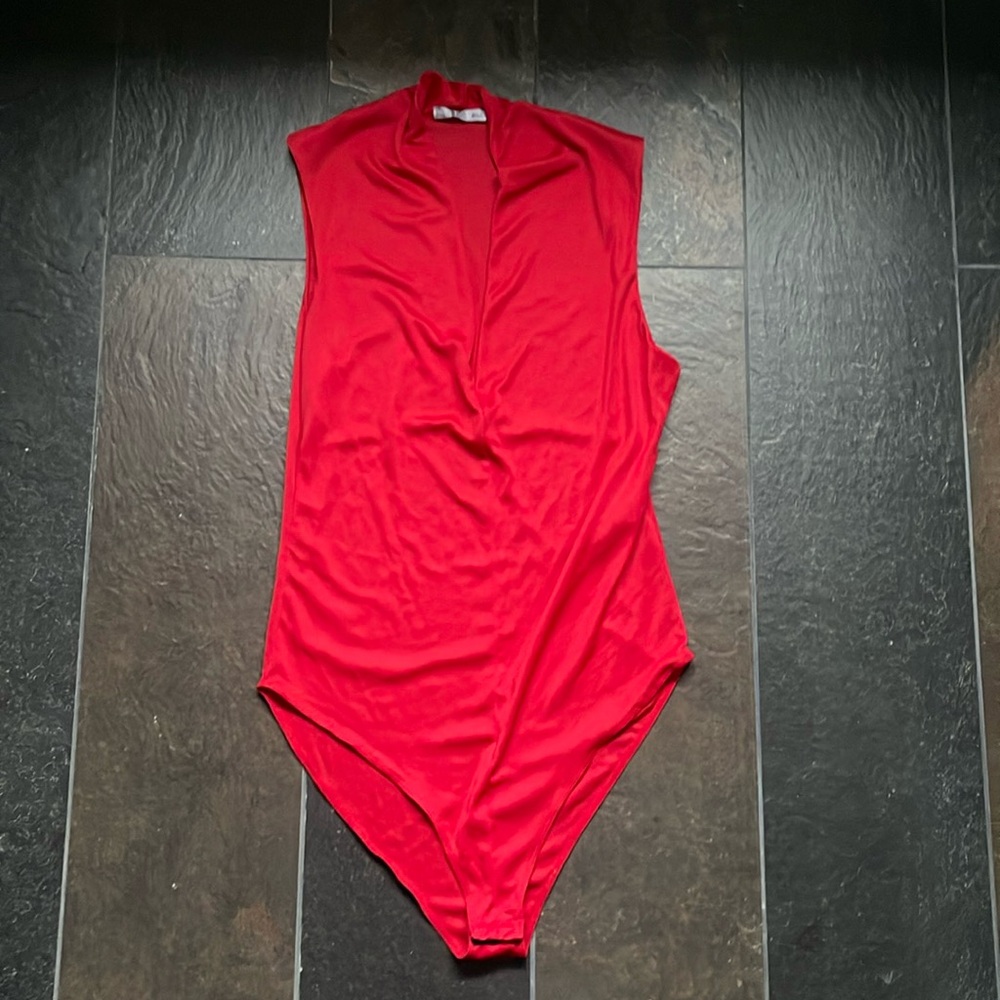 ZARA Red V Neck Bodysuit